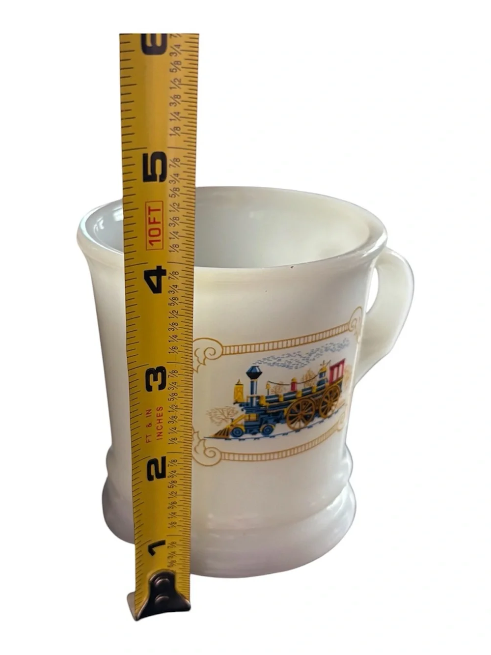 Avon White Ceramic Mug with Blue, Gold and Red Train Motif